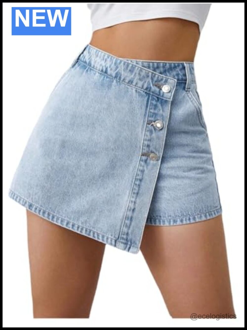 Women's Denim Jean Skort High Rise Button Front Asymmetrical Hem Shorts with